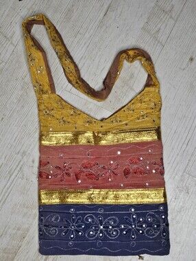 Embellished Stripe Sling Bag - Gold, Red, & Navy